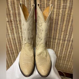 Vtg. Nocona Cowboy Boots Smooth Ostrich Beige Embroidery Style 51436 Size 13 D